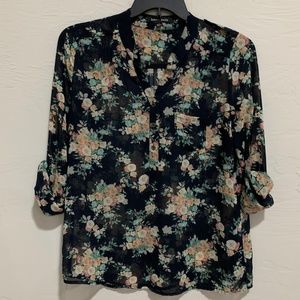 Sheer Navy Floral Blouse